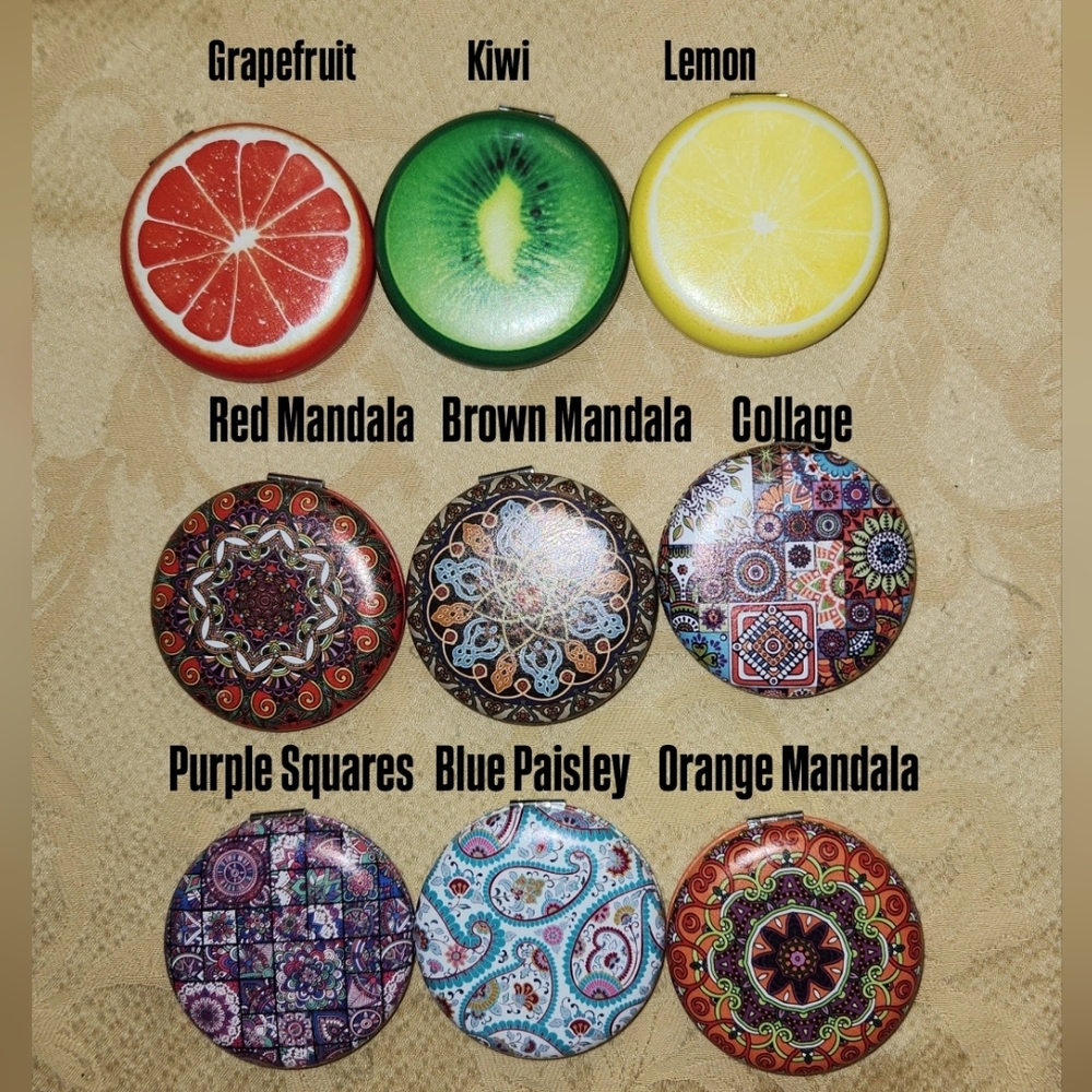 Round Compact mirror for your purse. Standard and magnified mirrors 2 in 1